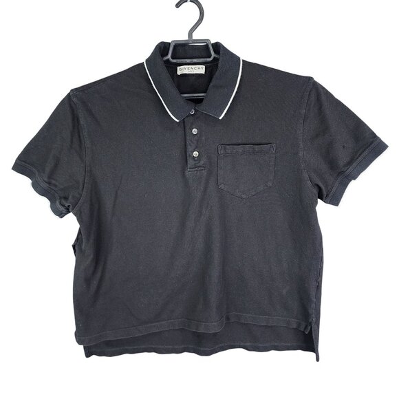 Womens Black Givenchy Polo Shirt Short Sleeve Layered Back Logo Print Size M - Picture 1 of 12